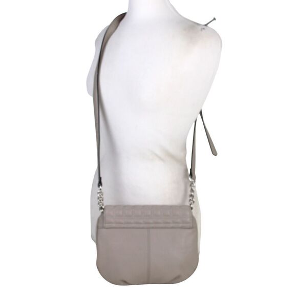 Tignanello STITCHED BEIGE GENUINE LEATHER FLAP CHAIN X-BODY SHOULDER BAG HANDBAG - Picture 6 of 15